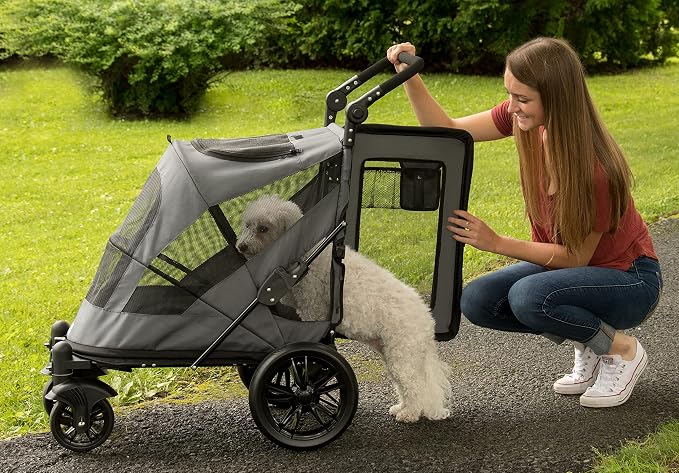 Pet Gear NO-Zip Pet Stroller with Dual Entry, Push Button Zipperless Entry for Single or Multiple Dogs/Cats, Pet Can Easily Walk in/Out, No Need to Lift Pet, Gel-Filled Tires, 1 Model, 4 Colors