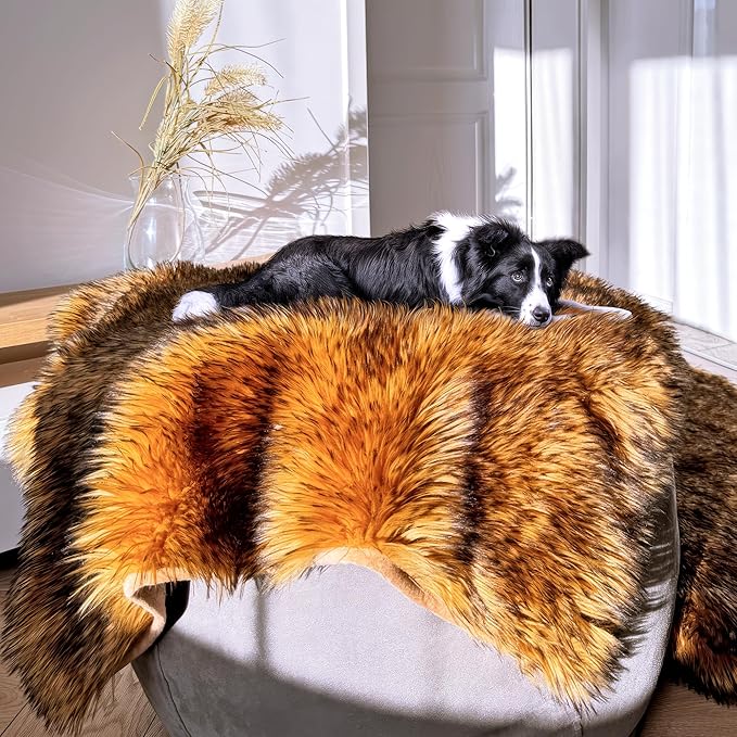 Waterproof Dog Blanket for Small, Medium & Large Dogs – Faux Fur Pet Throw for Couch, Sofa, Bed & Car – Soft, Washable, Stain-Resistant, Durable Cover - Brown 60" x 50"