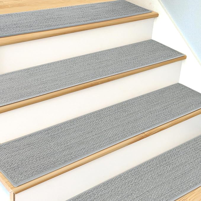 Stair Treads Non Slip for Wooden Steps Indoor 15 Pack 8" X 30" Carpet Stairs Runner for Wood Stairs, Stair Tread Rugs with Reusable Adhesive for Dogs Kids Elders, Machine Washable, Light Grey
