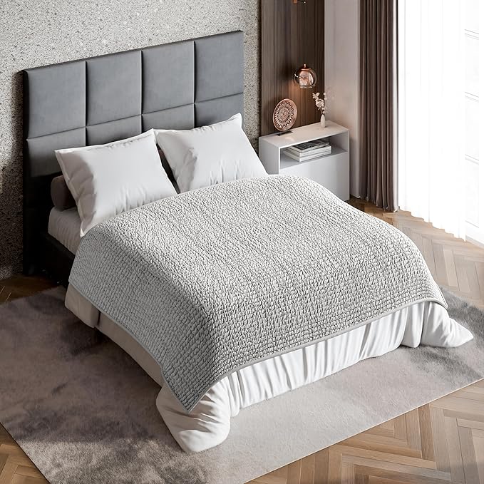 PAULATO BY GA.I.CO. Waterproof Blanket for Bed – Queen Absorbent Couch Cover – Machine Washable Stain-Proof Pad for Large Sofa – Pets Dogs & Cats Friendly Protector - Light Grey