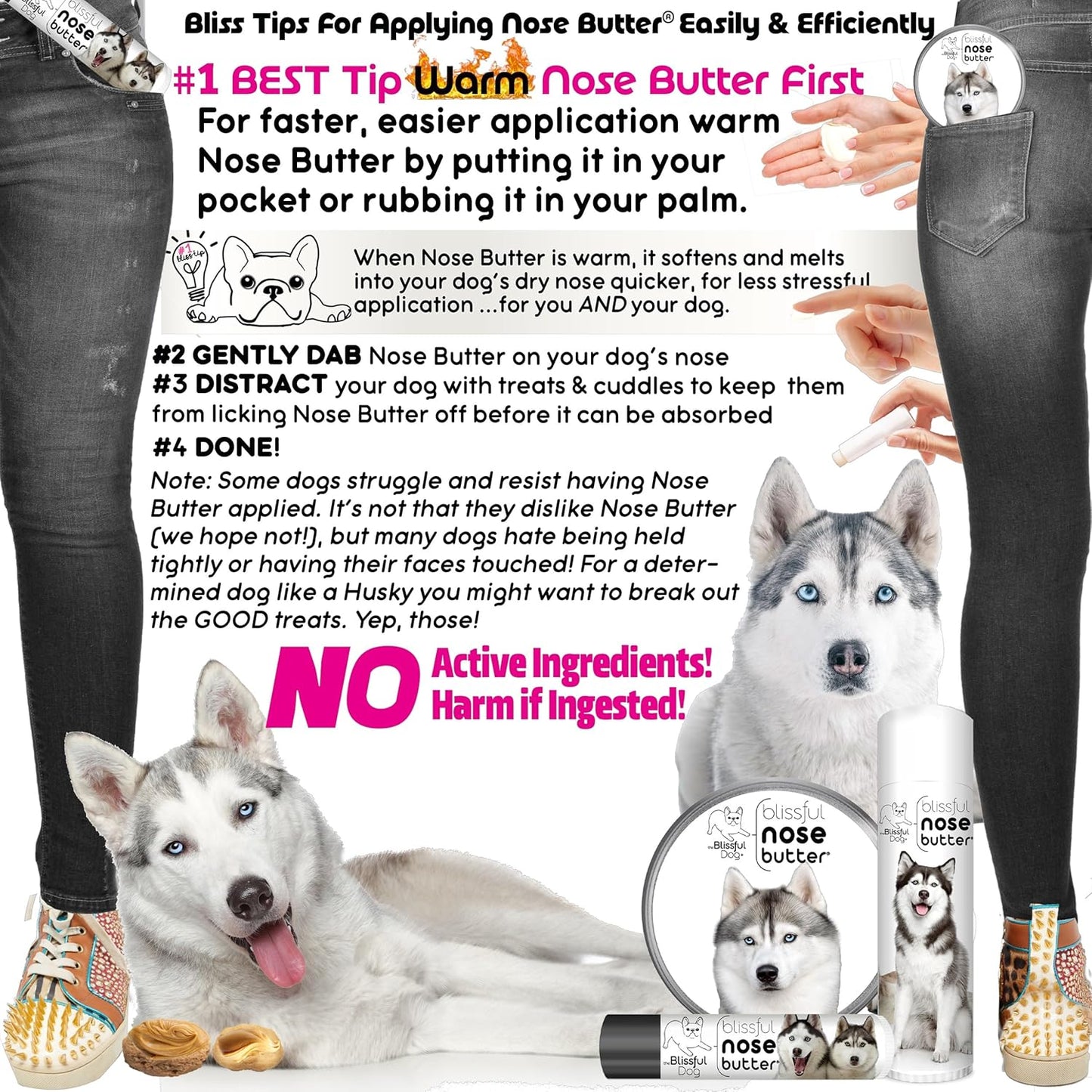 The Blissful Dog Husky Nose Butter, Versatile Dog Nose Balm for Dry Nose, Handcrafted Nose Moisturizer, Easy-to-Apply Dog Essentials, Unscented, 1 oz.