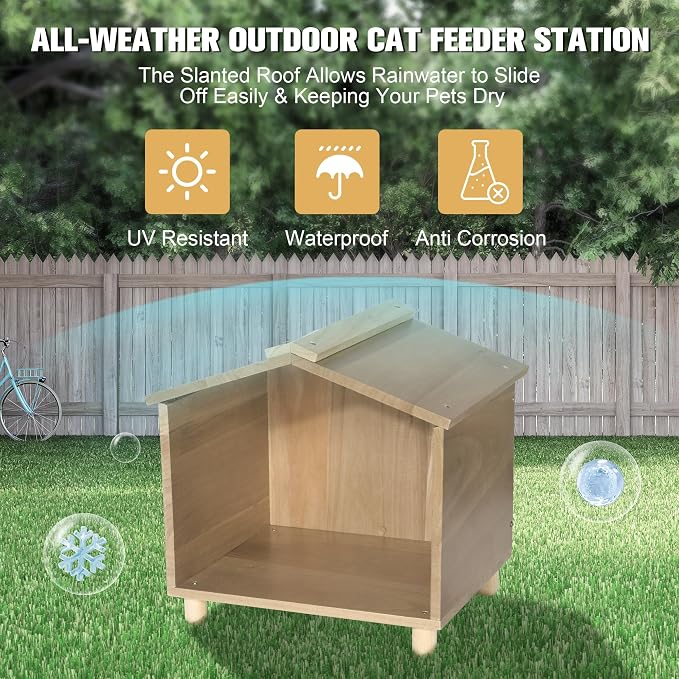 Outdoor Cat Feeder & Shelter - Waterproof Cat House for Outdoor Feeding Station, Perfect for Feral Cats, Birds, Rabbits, Cats & Dogs