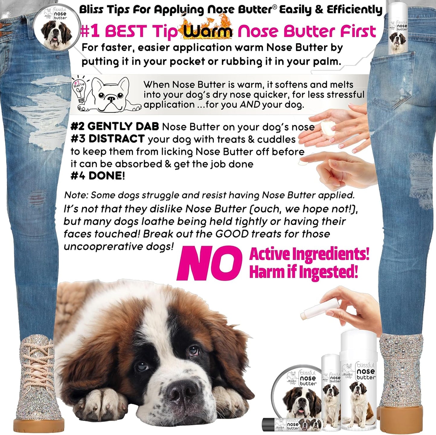 The Blissful Dog St. Bernard Nose Butter, Versatile Dog Nose Balm for Dry Nose, Handcrafted Nose Moisturizer, Easy-to-Apply Dog Essentials, Unscented, 4 oz.