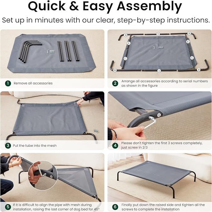 Love's cabin Elevated Cooling Dog Bed for Medium Dogs, Portable Indoor & Outdoor Raised Pet Dog Cat Cot, Durable Summer Frame with Breathable Mesh, Grey, 43" x 31.5" x 8"
