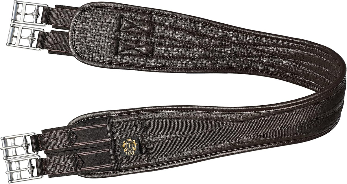 T TEKE Contoured Chafeless Girth for Horses, Airflow Waffle PVC Foam Construction with Double Side Heavy Duty Cotton Elastic and Stainless Steel Buckles (38"-56")