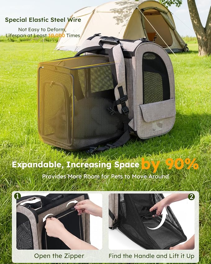 pecute Cat Backpack Expandable, Dog Carrier Backpack Breathable, Large