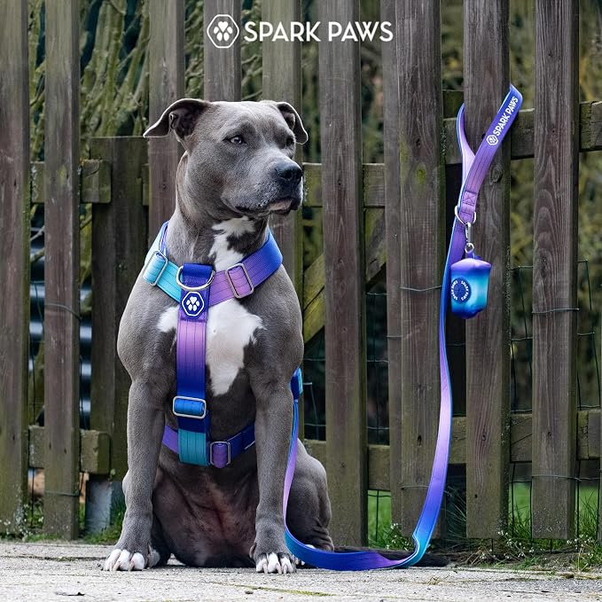 Spark Paws Comfort Control No Pull Dog Harness - Heavy Duty Front Clip | Safety Tested for Strong Breeds, w/ Metal Buckle & Top Handle – Padded Y-Straps Redirect Pulling. Solo or Matching Leash Set