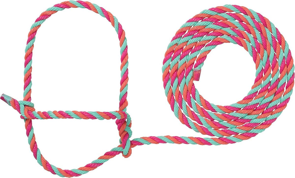 Weaver Livestock Braided Poly Rope Cattle Halter, Adjustable Style Cow Calf Halter, Livestock Handling Equipment for Showing, Hot Pink/Coral/Mint