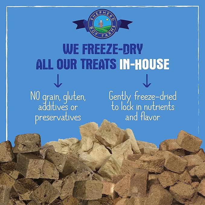 Shepherd Boy Farms Freeze Dried Dog and Cat Treats, Duck Liver, All Natural Single Ingredient Freeze-Dried Dog Treat & Snacks, Made in USA, High Protein, Essential Nutrition of Raw Food, 8oz