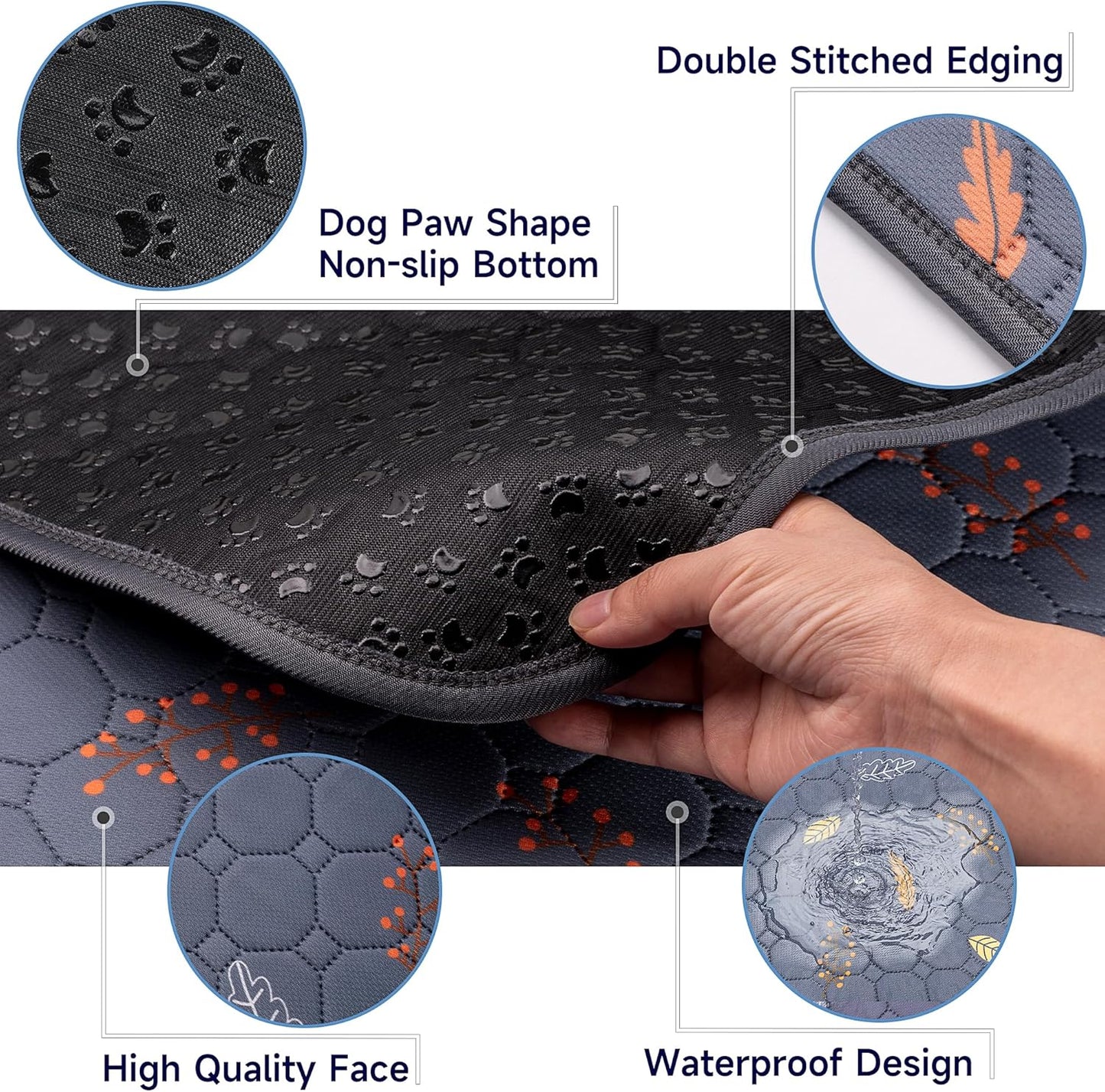 Sunheir Washable Pee Pads for Dogs 2-Pack Reusable Puppy Pads Pet Training Pads, Waterproof Dog Pee Pads for Crate, Whelping Pad, Non-Slip Protects Against Urine Leakage (Leaves - Deep Grey, 31x36)