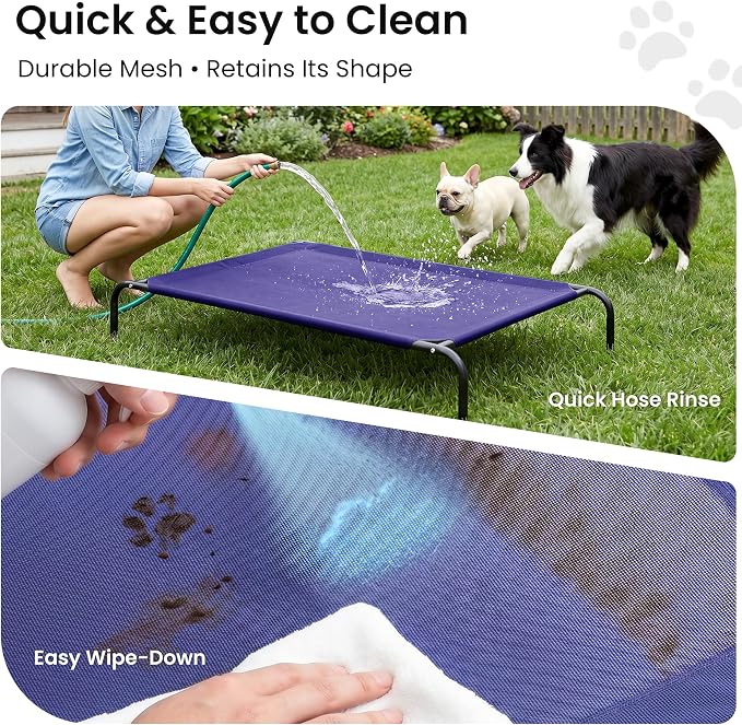 Love's cabin Elevated Cooling Dog Bed for Large Dogs, Portable Indoor & Outdoor Raised Pet Dog Cat Cot, Durable Summer Frame with Breathable Mesh, Blue, 48 inches