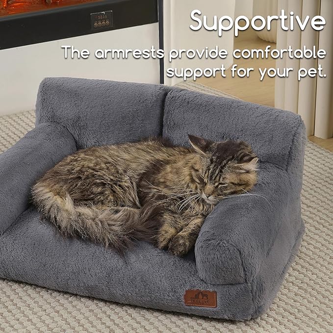 Hollypet Small Dog Large Cat Bed Puppy Couch Beds for Pets up to 25 lbs | Fluffy Dog Cat Couch Plush Soft Warming Pets Beds with Machine Washable Cover and Non-Slip Bottom