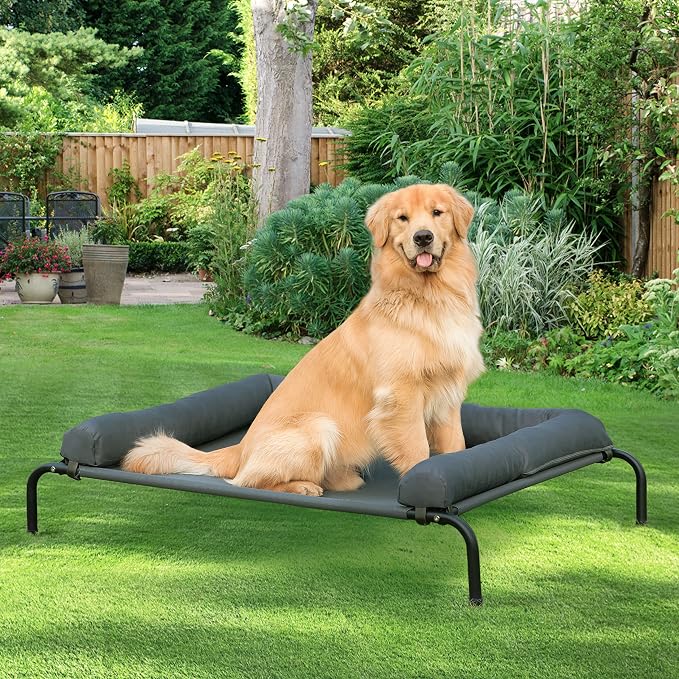 Cooling Elevated Dog Bed for Large Dogs, Indoor & Outdoor Raised Dog Bed | Portable,with Breathable Mesh, Chew Proof Pet Hammock Cots with Removable and Waterproof Bolsters
