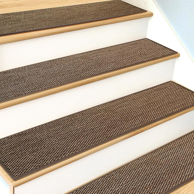 Stair Treads Non Slip for Wooden Steps Indoor 9" x 30" 4 Pack Extra Wide Stair Tread Carpet Stairs Runner, Step Pads with Reusable Adhesive for Dogs Kids Elders, Machine Washable, Brown