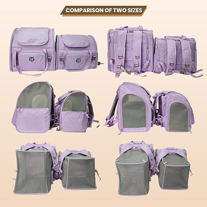 Lollimeow Expandable Cat Carrier Backpack for Large Cats - Airline Approved Pet Carrier Backpack for Small Dogs, Hiking & Travel, Waterproof with Breathable Mesh, 14lbs Capacity (Light Grey, Standard)
