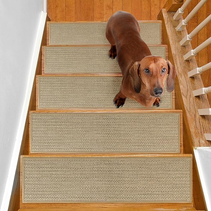 Stair Treads Non Slip for Wooden Steps Indoor 9" x 30" 4 Pack Extra Wide Stair Tread Carpet Stairs Runner, Step Pads with Reusable Adhesive for Dogs Kids Elders, Machine Washable, Beige