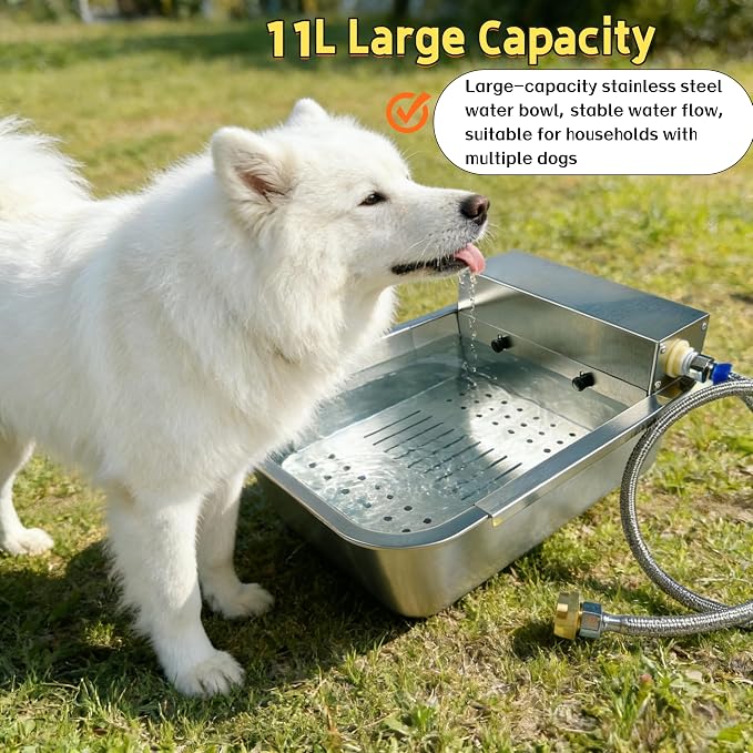 Metal Automatic Dog Water Dispenser Can Separate Large Debris | 3 Gallon Outdoor Automatic Water Bowl,Detachable Dual-Use Water Bowl,Water Level Control,for Dogs Poultry Sheep (11L-B)