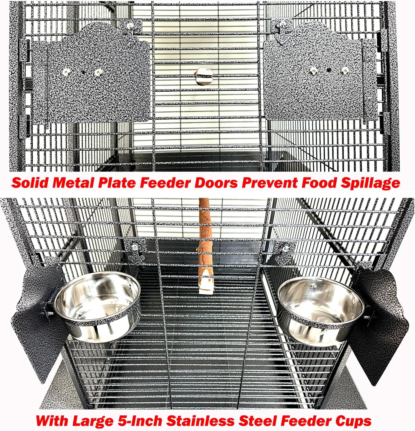 Extra Large Elegant and Durable Wrought Iron Climbing Ladder Perch Stand Play Top Ground Bird Parrot Metal Cage Around Seed Guard Storage Shelf with Heavy Duty Lockable Rolling Wheels
