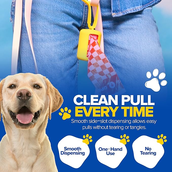 Dog Poop Bag Dispenser with 15 14" Bags Capacity | Yellow Silicone Dog Poop Bag Holder for Leash | Durable, Portable & Refillable Waste Bag Case | Only Fits Waste Happy bags