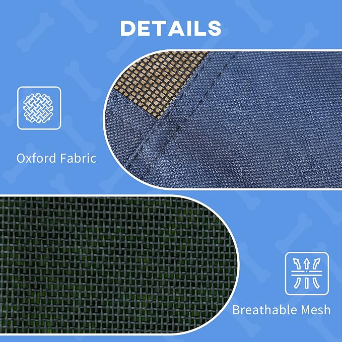 PawHut Elevated Dog Bed with Removable Canopy, Outdoor Dog Cot with UV Protection Canopy Shade, 36 inch Large Pet Bed for Camping, Dark Blue | Large Pet Bed, Outdoor Dog Cot, UV Protection Shade, Camping