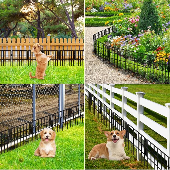 10 Pack Animal Barrier Fences, 1.5" Gap No Digging Garden Fence Panels, Metals Black Deterrent Fence for Dogs Rabbits, Decorative Fence for Outdoor Landscape Patio Total 10 ft(L)×13 in(H)