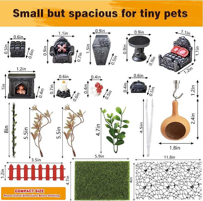 19Pcs Acrylic Spider Enclosure Kit with Magnetic Lock | Gothic Coffin Design, 3mm Acrylic, Magnetic Feeding, Mini Furniture 9Pcs, Spider Enclosure, DIY Kit