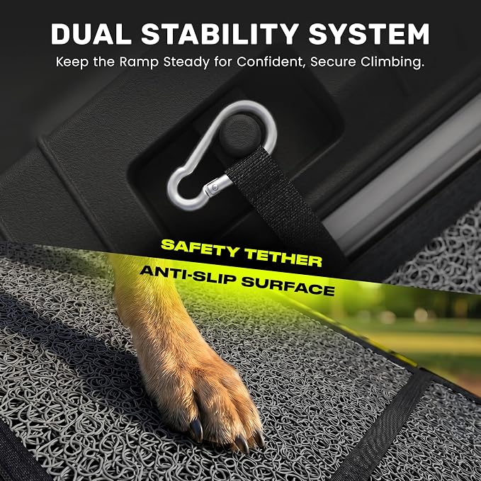 Dog Ramp for Car - 71" L x 17" W Portable Dog Ramp for Car | Foldable dog ramp for cars, trucks & SUVs, beds & sofas with anti-slip feet, traction carpet, 250 lb, for Corgis & Dachshunds