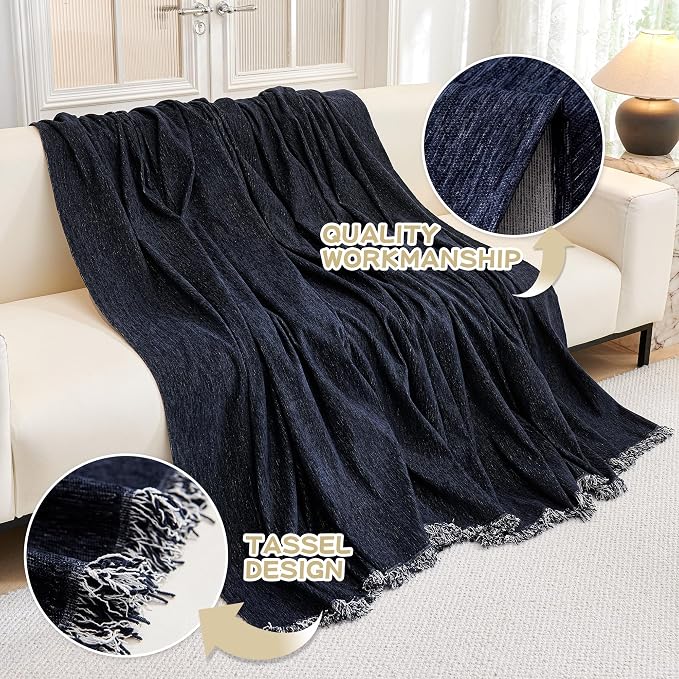 MYSKY HOME Couch Cover for Dogs Washable Couch Covers for 3 Cushion Couch Sofa Super Soft Sofa Slipcover Non Slip Sofa Cover, Chenille Sofa Covers for Dogs, Furniture Protector, 91"x134", Navy Blue