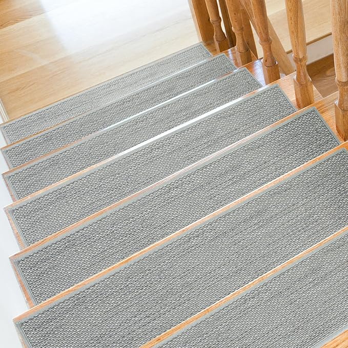 Stair Treads Non Slip for Wooden Steps Indoor 9" x 30" 15 Pack Extra Wide Stair Tread Carpet Stairs Runner, Step Pads with Reusable Adhesive for Dogs Kids Elders, Machine Washable, Light Grey