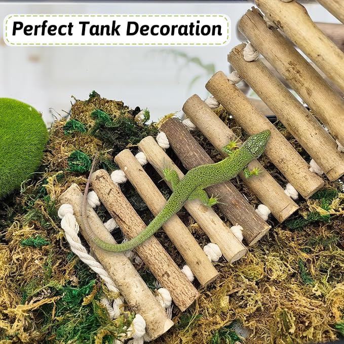 VCEPJH Reptile Bridge for Terrarium 2 Pack Wooden Bearded Dragon Climbing Ladder Hanging Flexible Swing Tank Deor Accessories for Gecko Hermit Crab Chameleons Turtle Lizard Frog