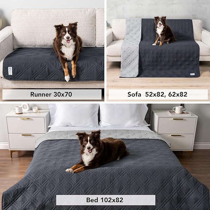 PetAmi Waterproof Couch Cover for Dogs, Reversible Furniture Cover Sofa Protector for Pet Cat Bed, Washable Blanket Dog Cover for Couch Seat, 52x82 Gray