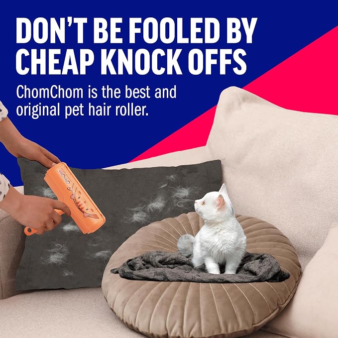 ChomChom Roller Pet Hair Remover – Original Size Reusable Lint Roller for Cat & Dog Hair on Furniture, Couch, Carpet, Car, Rugs & Bedding – Portable, Eco-Friendly (Cat)