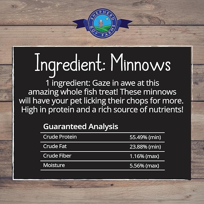 Shepherd Boy Farms Freeze Dried Dog and Cat Treats, Minnows, All Natural Single Ingredient Freeze-Dried Dog Treat & Snacks, Made in USA, High in Protein, Essential Nutrition of Raw Food, 5oz
