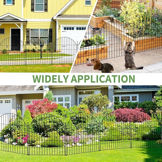 Blingluck Decorative Metal Garden Fence with Gate Lock 5 Panels, 32in (H) x 11.8ft (L) No Dig Dog Fence Outdoor for Yard, Temporary Rustproof Metal Wire Rabbit Dog Garden Border Fencing for Patio