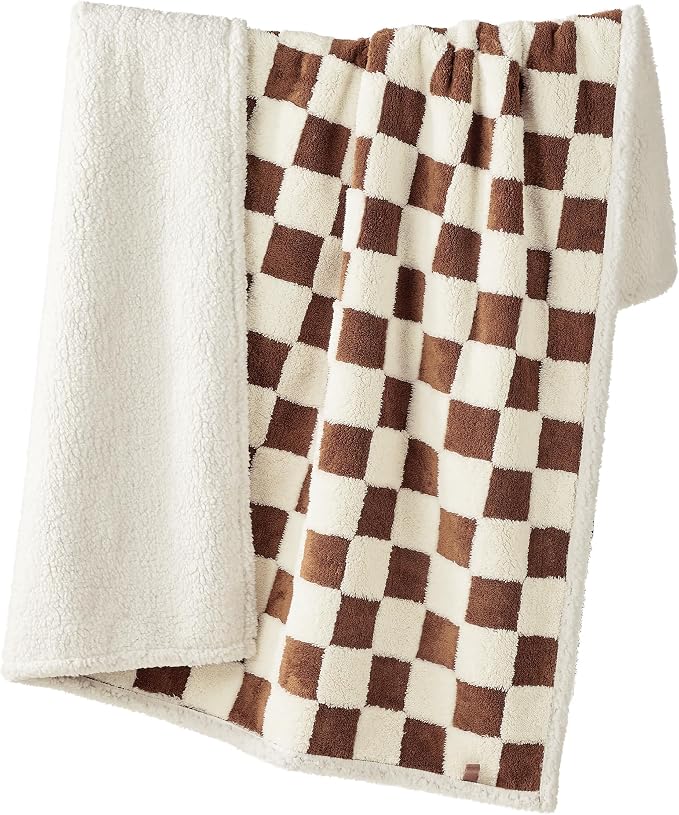 LE SURE Waterproof Blanket for Bed Cute Cozy 3D Jacquard, Twin（60x80） | Dog Blankets for Large Dogs, Pet Aesthetic Gift, Warm Soft Sherpa Throw, Reversible Couch Protector, Brown Checks