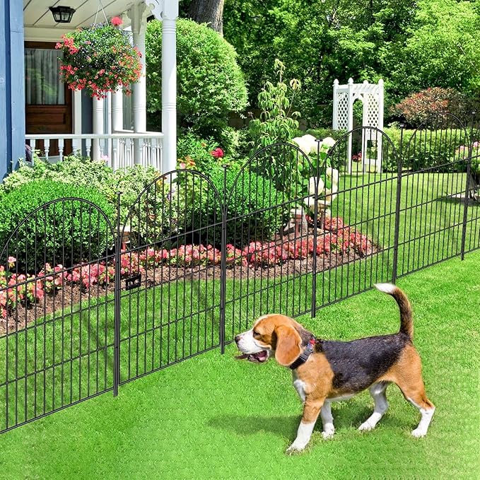 ADAVIN Garden Fence Animal Barrier with Gate 32 in(H)×17.5 Ft(L) 8 Panels,Rustproof Metal Wire Tall Fencing Border for Dogs Rabbits,Outdoor no dig pet Fences,Black Flower Edging for Yard,Arched