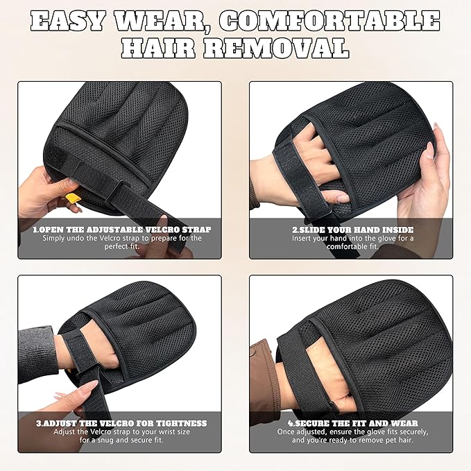 Upgraded Pet Hair Removal Gloves for Cats & Dogs, Reusable Five-Finger Static Cleaning Glove with Adjustable Strap, Pet Hair Remover Tool On Clothes, Furniture, Bedroom and Car Interior