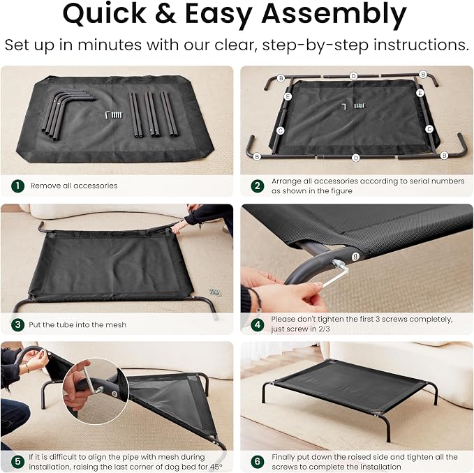 Love's cabin Elevated Cooling Dog Bed for Medium Dogs, Portable Indoor & Outdoor Raised Pet Dog Cat Cot, Durable Summer Frame with Breathable Mesh, Black, 43" x 31.5" x 8"