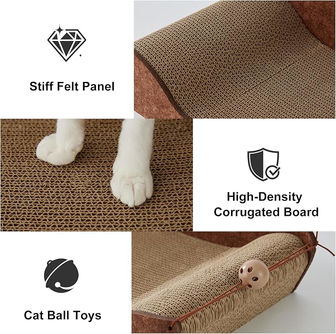 ZOMISIA 26'' Cardboard Cat Scratcher Bed - Large Scratcher Couch for Indoor Cats, Orthopedic Scratching Board, Lounger Scratching Couch with Bells