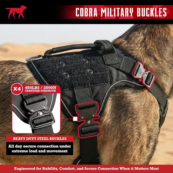 Tuff Pupper Elite Tactical Dog Harness | Dual Control Handles | Front & Back D-Rings | Fully Adjustable | Military Cobra Buckles | Heavy Duty Nylon Vest | Reflective MOLLE Dog Harness for Medium Dogs