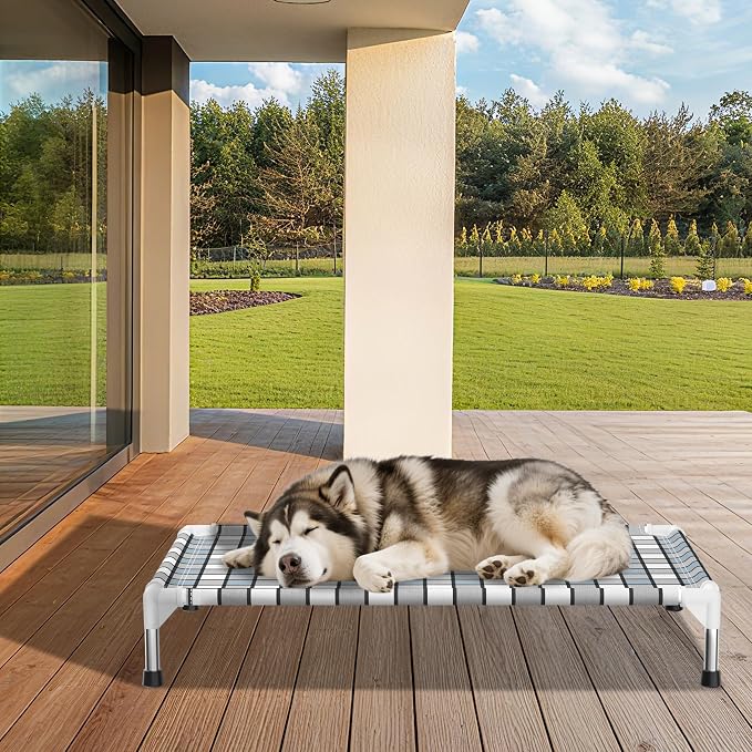 Caghash Elevated Outdoor Raised Dog Bed, Lifted Dog Cot for Large Pet | Breathable Fabric Dog bed for Indoor & Outdoor, Stainless Steel, Anti-Slip Pet Bed