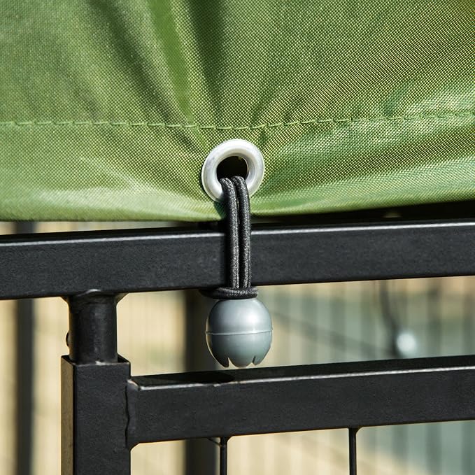 PawHut 8' x 4' x 6' Dog Kennel Outside, Welded Wire Outdoor Dog Kennel Run with 360° Rotating Bowls, Waterproof & UV Resistant Cover, for S&M&L Breeds, Chickens, Ducks, Green | Welded Wire Dog Kennel Outside Run, Waterproof & UV Resistant Cover, for S&...