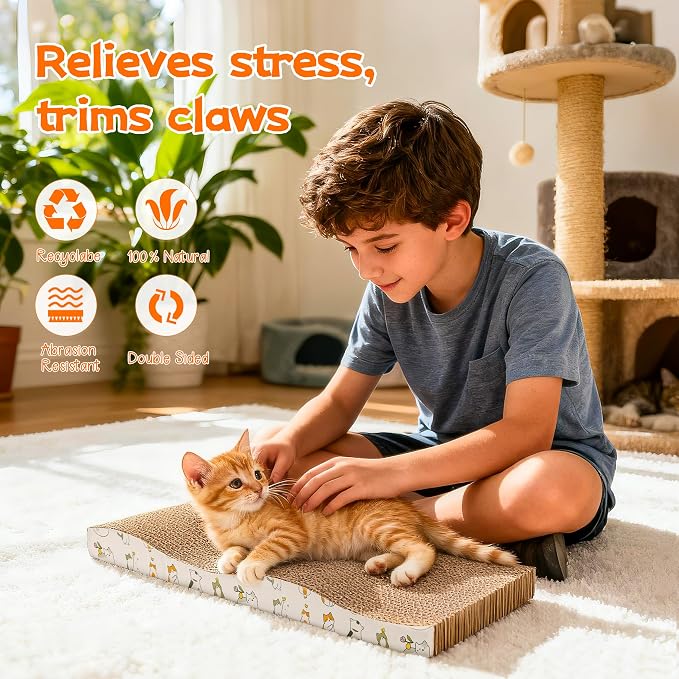 PatiencET Cat Scratch Pad 2 Pack, Waved Cardboard Cat Scratcher with Catnips, Scratching Board for Small Medium Size Cats, Kittens, Protects Furniture & Couch