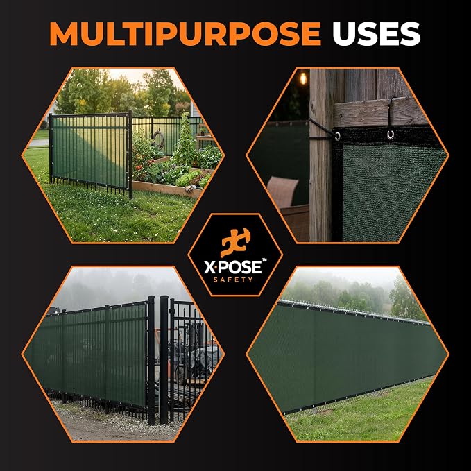 Xpose Safety Privacy Fence Screen 8’ x 50’ (2 Pack) – Heavy Duty Green Mesh with 90% Visibility Block, UV Protection – for Garden, Yard, Nursery, Kennel, Dog Run, Greenhouse
