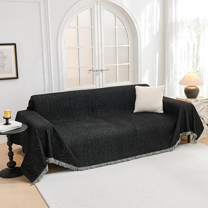 MYSKY HOME Couch Covers for Sofa, Black Couch Sofa Covers for 3 Cushion Couch Sofa, Non Slip Soft Sofa Cover, Couch Cover for Dogs Washable Furniture Protector, 91"x134", Black