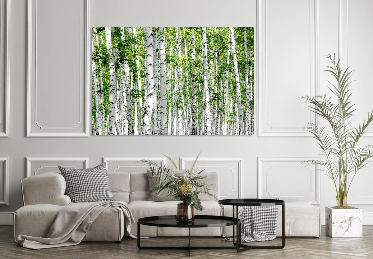 Nature Wall Art Prints - Ocean Forest Mountain Lake Canvas Landscapes - Small to Extra Large Living Room Bedroom Kitchen Bathroom Décor (Green Brich Trees, 16L" x 24W")