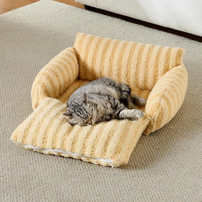 Hollypet Cat Bed Small Dog Orthopedic Couch Beds for Pets up to 13 lbs | Fluffy Multifunctional Double-Layer Warming Kitten Pet Couch Orthopedic Beds with Machine Washable Cover and Non-Slip Bottom