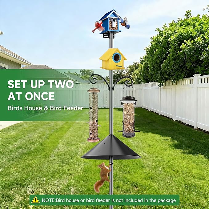 Uoveya Smart Bird Feeder Pole Stand with Proof Squirrel Baffle - Dia 1 Inch Bird House Pole Mount 79", Double Shepherds Hooks Component, Install 2 Bird Houses, Feeding Station for Outdoors Heavy Duty
