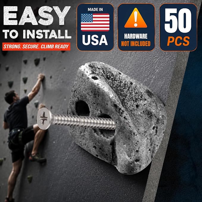 50 Large Screw On Rock Climbing Holds for Rock Wall Grips Made in USA | Rock Climbing Holds for Indoor Outdoor Play Set, Garage Gym, Bouldering, Trees - Rocky Mountain Climbing Gear