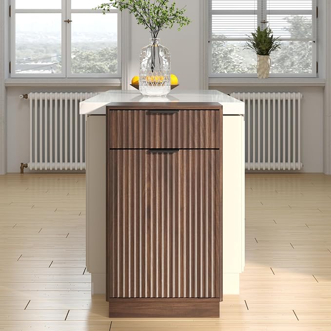 10-Gallon Single Tilt Out Trash Can Cabinet with Drawer,Kitchen Trash Can Cabinet Garbage Recycling Cabinet Wooden Dog-Proof Trash Cabinet for Dining Room and Kitchen,Laundry Room